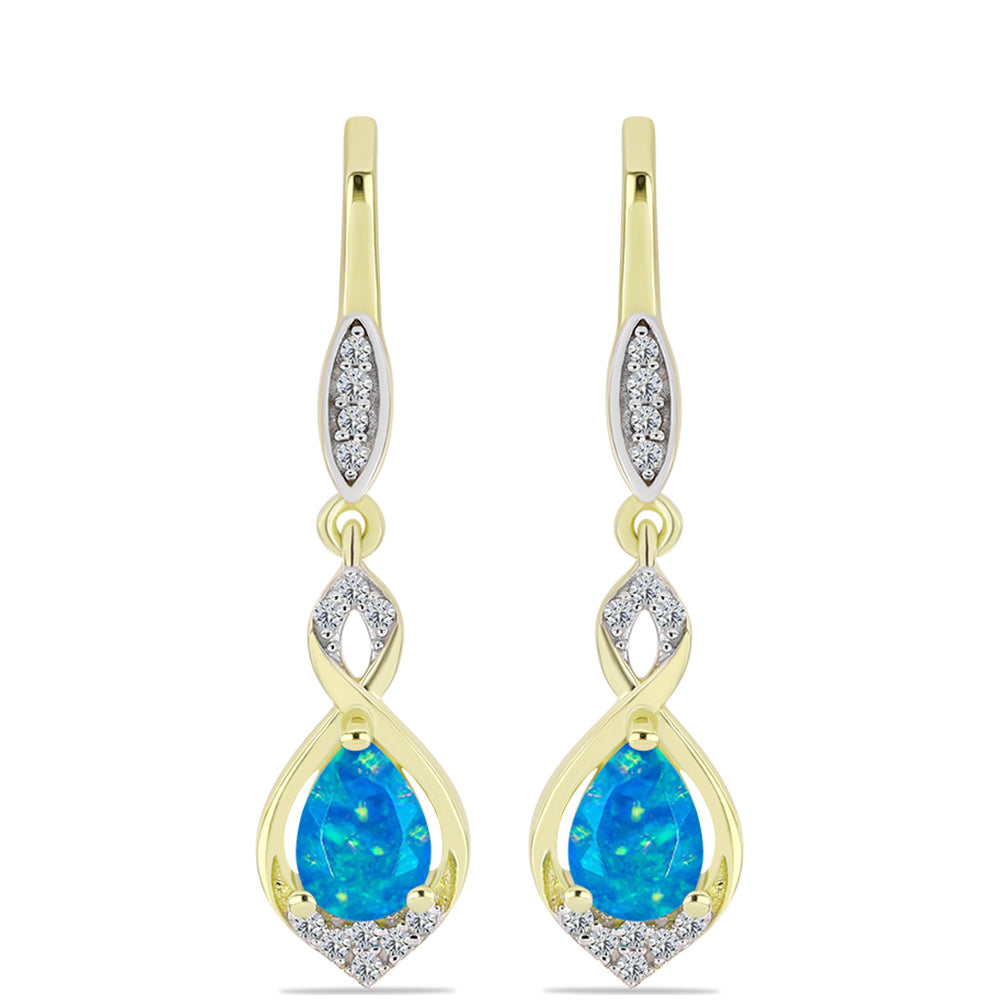 Cercei din Argint 925 Placat cu Aur ( 4.17 grame ) cu Opal Albastru Etiopian Paraiba și Topaz Alb 1.05 Carate 1 