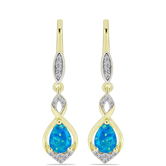 Cercei din Argint 925 Placat cu Aur ( 4.17 grame ) cu Opal Albastru Etiopian Paraiba și Topaz Alb 1.05 Carate
