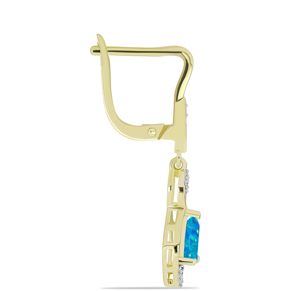 Cercei din Argint 925 Placat cu Aur ( 4.17 grame ) cu Opal Albastru Etiopian Paraiba și Topaz Alb 1.05 Carate 2 