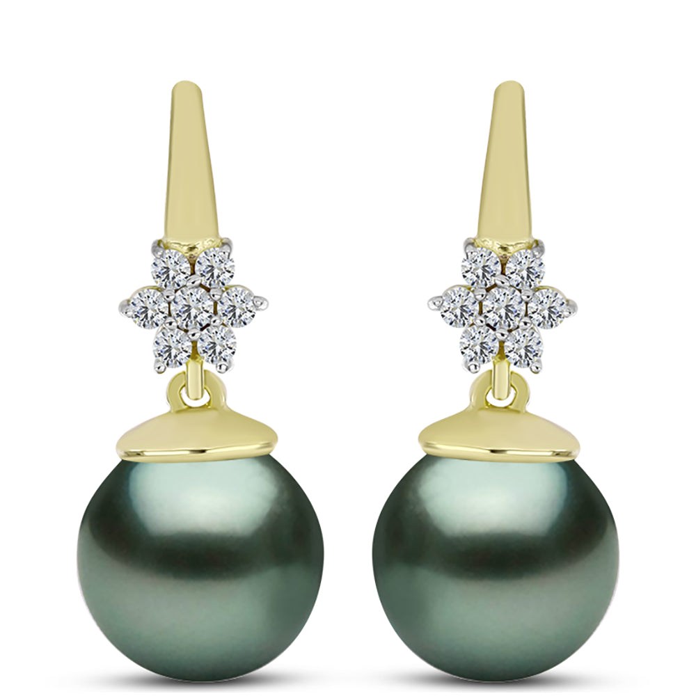 Cercei din Argint 925 Placat cu Aur ( 3.25 grame ) cu Perlă De apă Dulce cu Efect "Verde Tahitian" și Topaz Alb 16.24 Carate