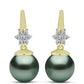 Cercei din Argint 925 Placat cu Aur ( 3.25 grame ) cu Perlă De apă Dulce cu Efect "Verde Tahitian" și Topaz Alb 16.24 Carate