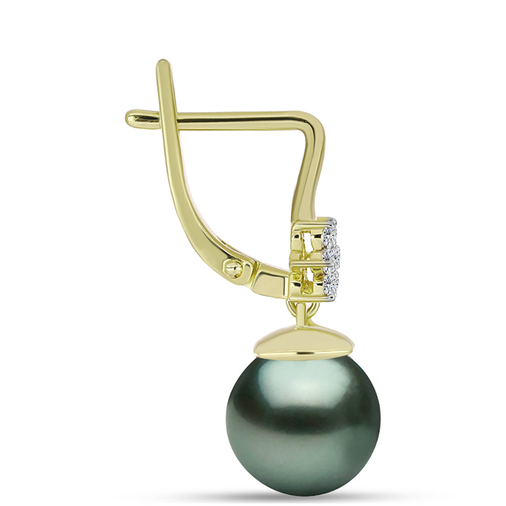 Cercei din Argint 925 Placat cu Aur ( 3.25 grame ) cu Perlă De apă Dulce cu Efect "Verde Tahitian" și Topaz Alb 16.24 Carate