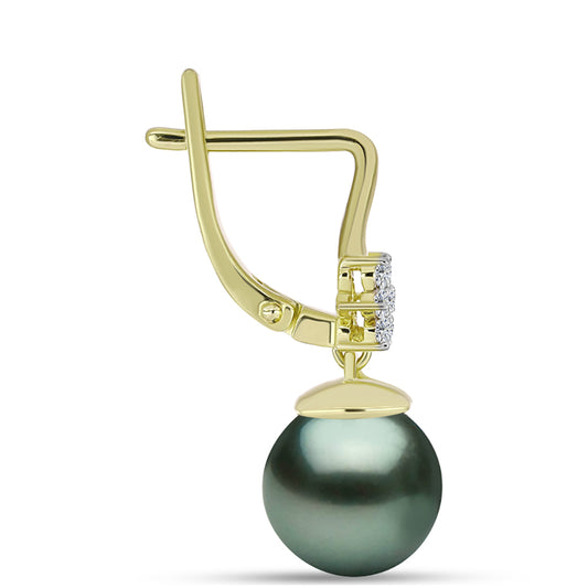 Cercei din Argint 925 Placat cu Aur ( 3.25 grame ) cu Perlă De apă Dulce cu Efect "Verde Tahitian" și Topaz Alb 16.24 Carate