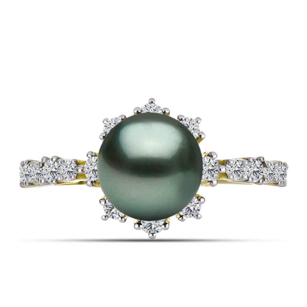 Inel din Argint 925 Placat cu Aur ( 2.3 grame ) cu Perlă De apă Dulce cu Efect "Verde Tahitian" și Topaz Alb 2.63 Carate 1 
