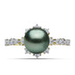 Inel din Argint 925 Placat cu Aur ( 2.3 grame ) cu Perlă De apă Dulce cu Efect "Verde Tahitian" și Topaz Alb 2.63 Carate