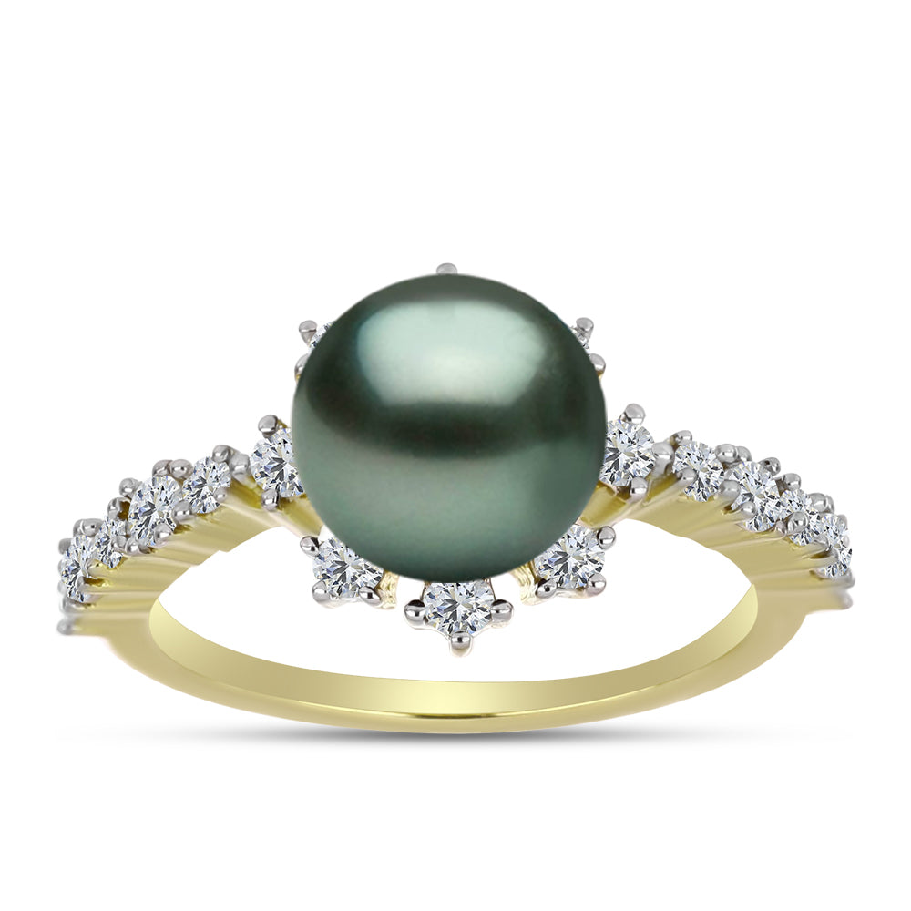 Inel din Argint 925 Placat cu Aur ( 2.3 grame ) cu Perlă De apă Dulce cu Efect "Verde Tahitian" și Topaz Alb 2.63 Carate 2 