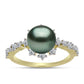 Inel din Argint 925 Placat cu Aur ( 2.3 grame ) cu Perlă De apă Dulce cu Efect "Verde Tahitian" și Topaz Alb 2.63 Carate