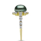 Inel din Argint 925 Placat cu Aur ( 2.3 grame ) cu Perlă De apă Dulce cu Efect "Verde Tahitian" și Topaz Alb 2.63 Carate