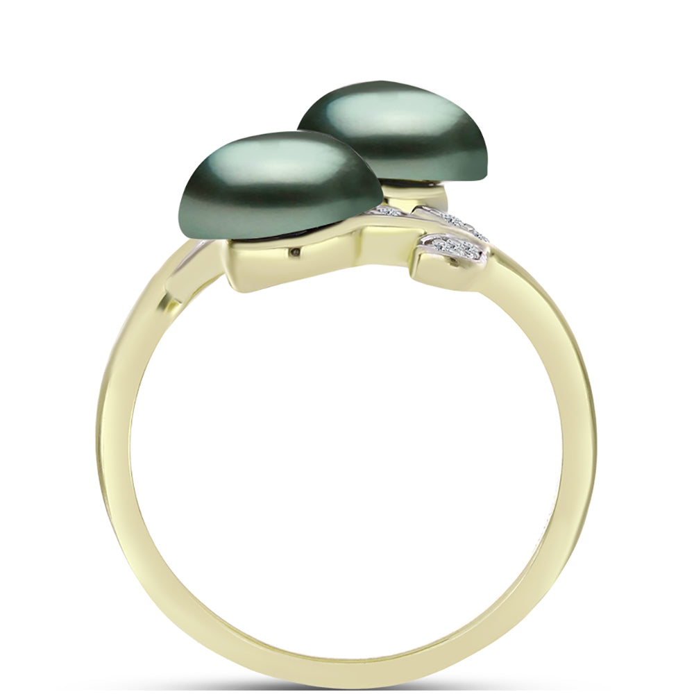 Inel din Argint 925 Placat cu Aur ( 3.3 grame ) cu Perlă De apă Dulce cu Efect "Verde Tahitian" și Topaz Alb 4.46 Carate 2 