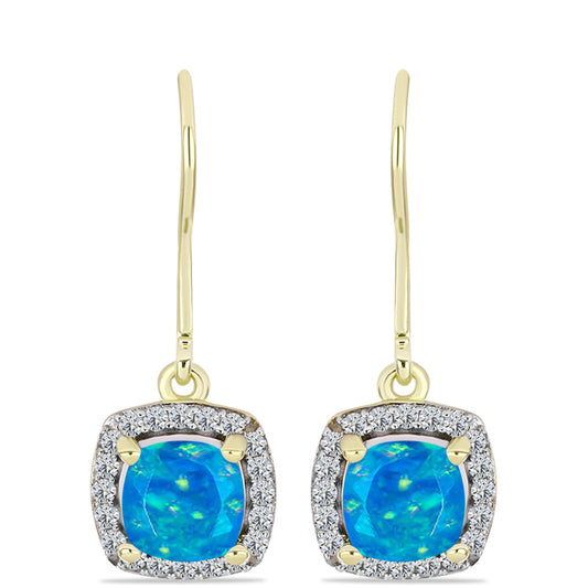 Cercei din Argint 925 Placat cu Aur ( 2.25 grame ) cu Opal Albastru Etiopian Paraiba și Topaz Alb 1.4 Carate