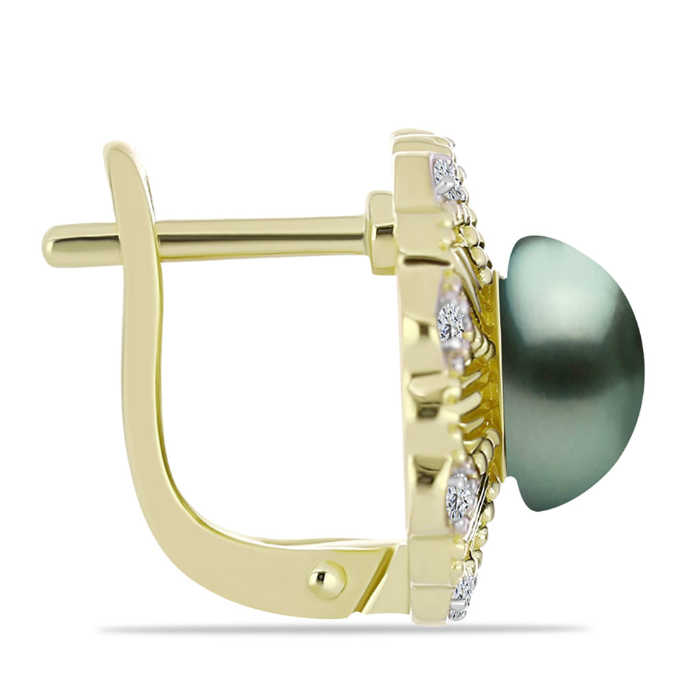 Cercei din Argint 925 Placat cu Aur ( 6.26 grame ) cu Perlă De apă Dulce cu Efect "Verde Tahitian" și Topaz Alb 4.45 Carate 2 