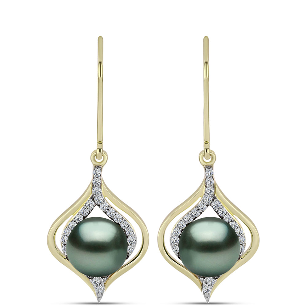 Cercei din Argint 925 Placat cu Aur ( 3.05 grame ) cu Perlă De apă Dulce cu Efect "Verde Tahitian" și Topaz Alb 4.69 Carate