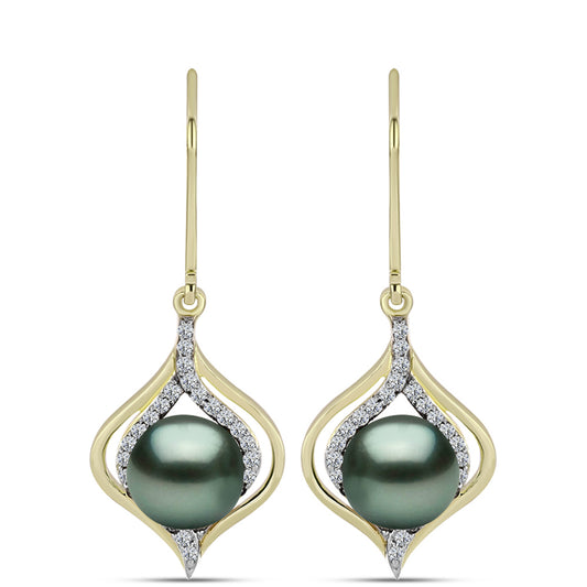 Cercei din Argint 925 Placat cu Aur ( 3.05 grame ) cu Perlă De apă Dulce cu Efect "Verde Tahitian" și Topaz Alb 4.69 Carate