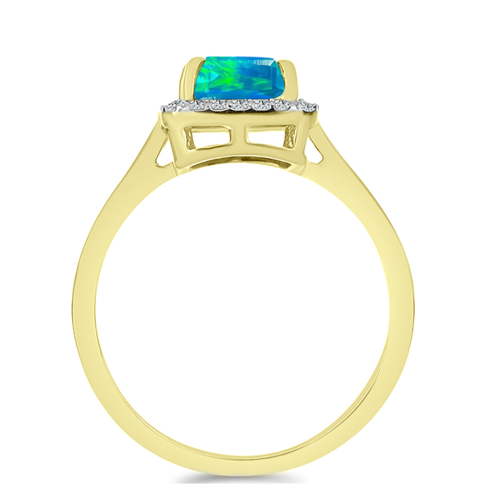 Inel din Argint 925 Placat cu Aur ( 2.37 grame ) cu Opal Albastru Etiopian Paraiba și Topaz Alb 1.06 Carate 2 