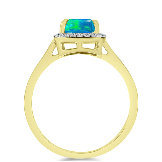 Inel din Argint 925 Placat cu Aur ( 2.37 grame ) cu Opal Albastru Etiopian Paraiba și Topaz Alb 1.06 Carate