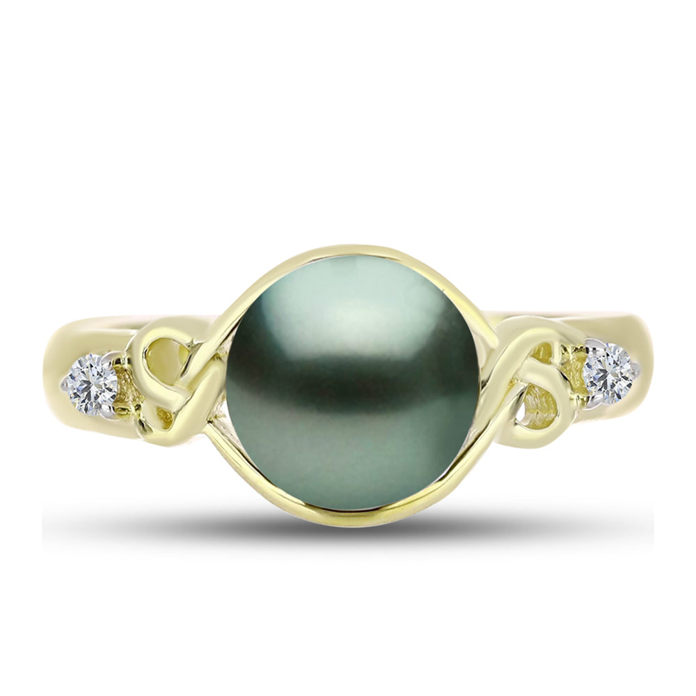 Inel din Argint 925 Placat cu Aur ( 2.86 grame ) cu Perlă De apă Dulce cu Efect "Verde Tahitian" și Topaz Alb 2.19 Carate 1 