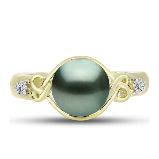 Inel din Argint 925 Placat cu Aur ( 2.86 grame ) cu Perlă De apă Dulce cu Efect "Verde Tahitian" și Topaz Alb 2.19 Carate
