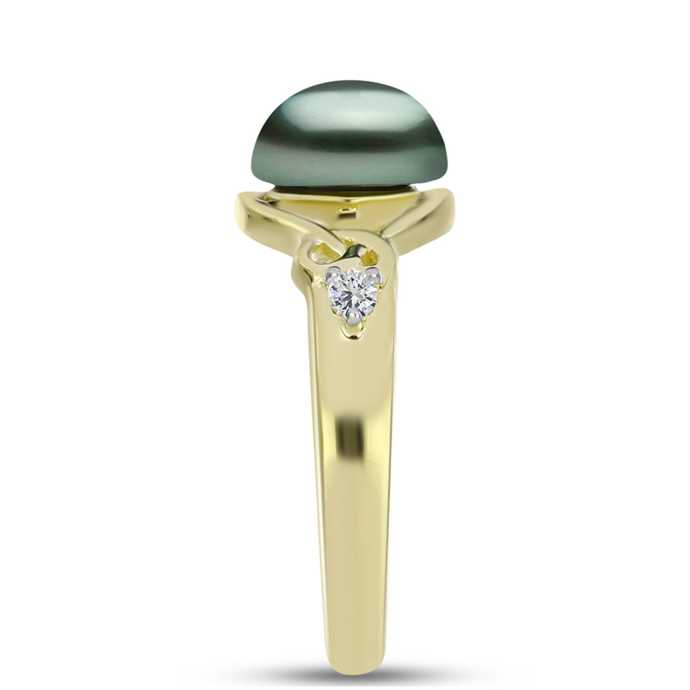 Inel din Argint 925 Placat cu Aur ( 2.86 grame ) cu Perlă De apă Dulce cu Efect "Verde Tahitian" și Topaz Alb 2.19 Carate