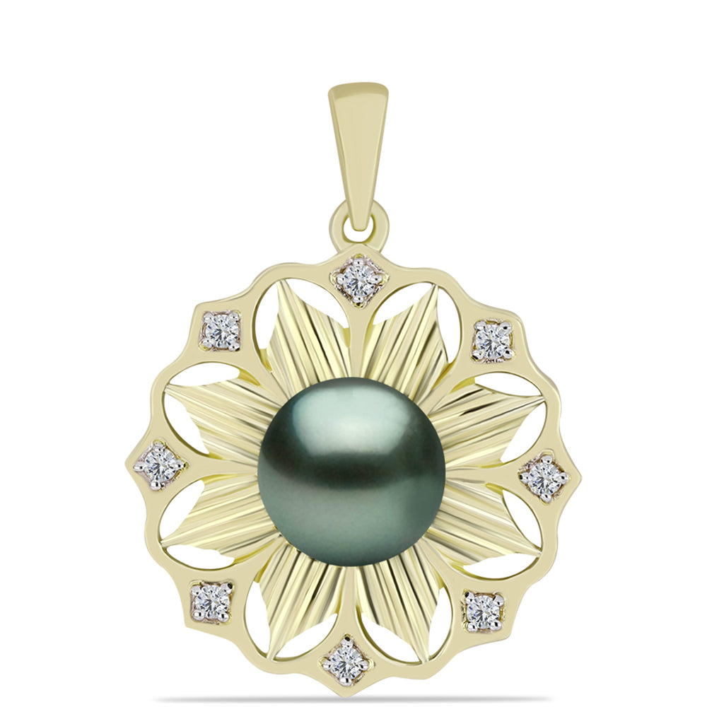 Pandantiv din Argint 925 Placat cu Aur ( 2.94 grame ) cu Perlă De apă Dulce cu Efect "Verde Tahitian" și Topaz Alb 2.33 Carate