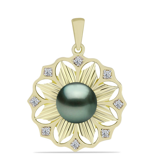 Pandantiv din Argint 925 Placat cu Aur ( 2.94 grame ) cu Perlă De apă Dulce cu Efect "Verde Tahitian" și Topaz Alb 2.33 Carate