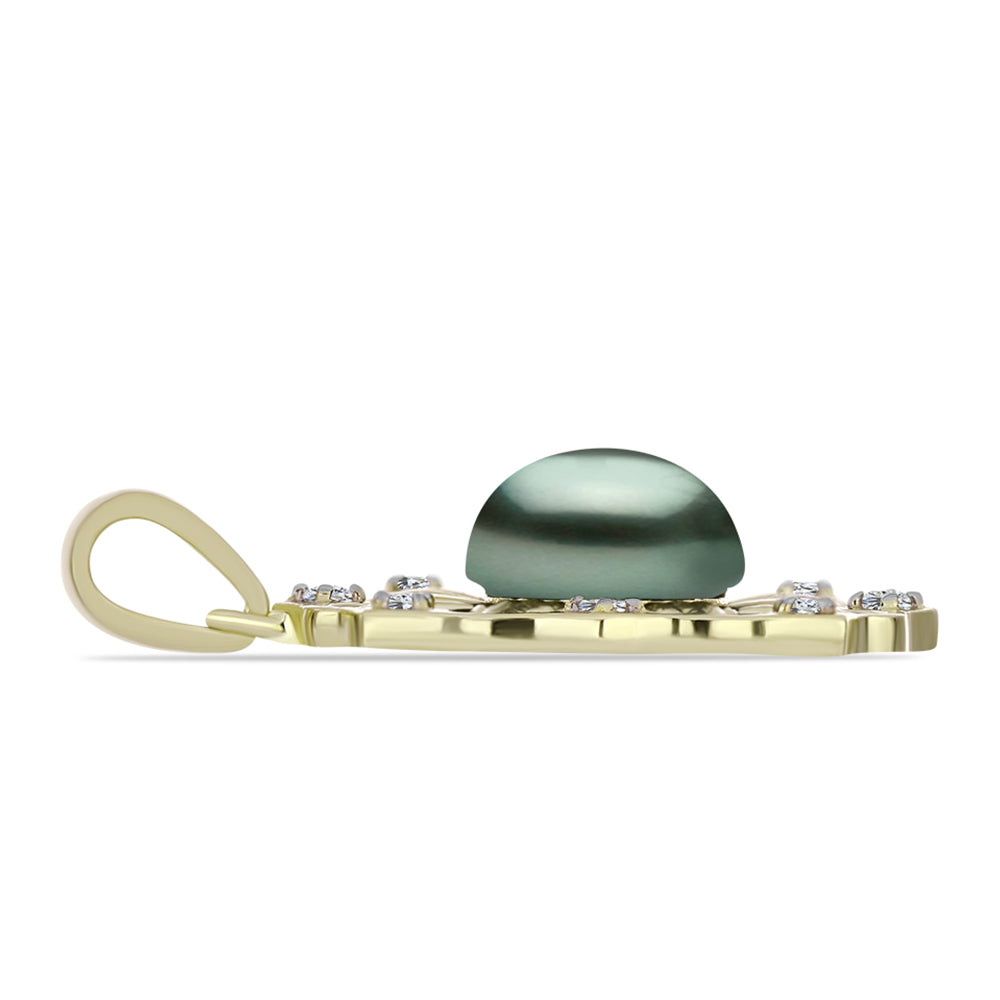 Pandantiv din Argint 925 Placat cu Aur ( 2.94 grame ) cu Perlă De apă Dulce cu Efect "Verde Tahitian" și Topaz Alb 2.33 Carate 2 