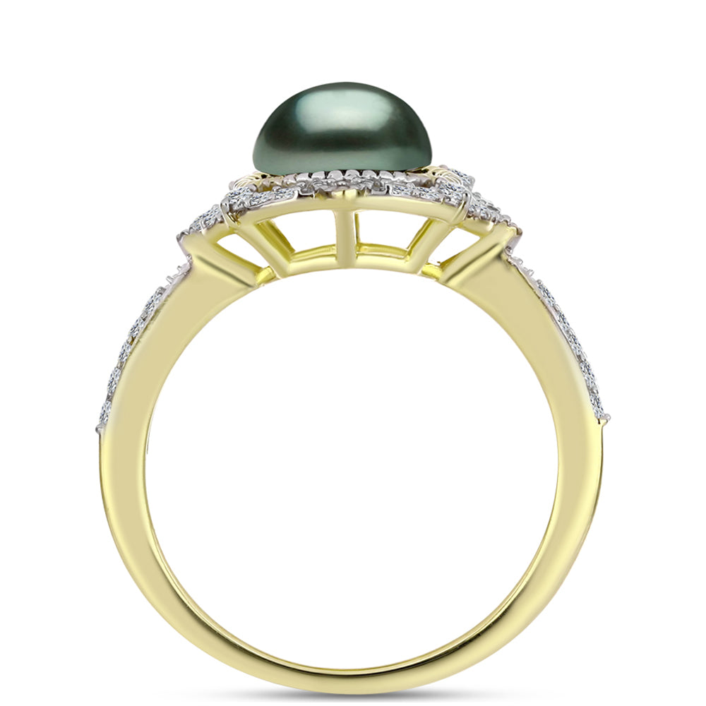 Inel din Argint 925 Placat cu Aur ( 3.82 grame ) cu Perlă De apă Dulce cu Efect "Verde Tahitian" și Topaz Alb 2.56 Carate 2 