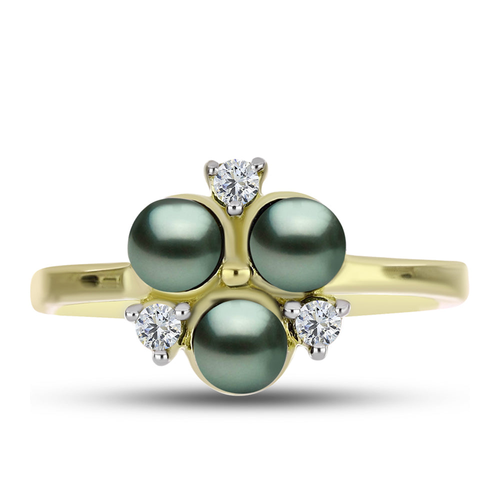 Inel din Argint 925 Placat cu Aur ( 2.43 grame ) cu Perlă De apă Dulce cu Efect "Verde Tahitian" și Topaz Alb 1.12 Carate 1 