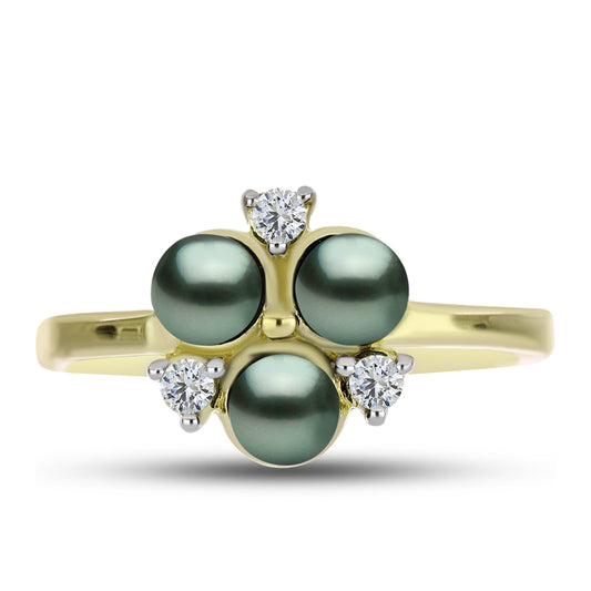 Inel din Argint 925 Placat cu Aur ( 2.43 grame ) cu Perlă De apă Dulce cu Efect "Verde Tahitian" și Topaz Alb 1.12 Carate