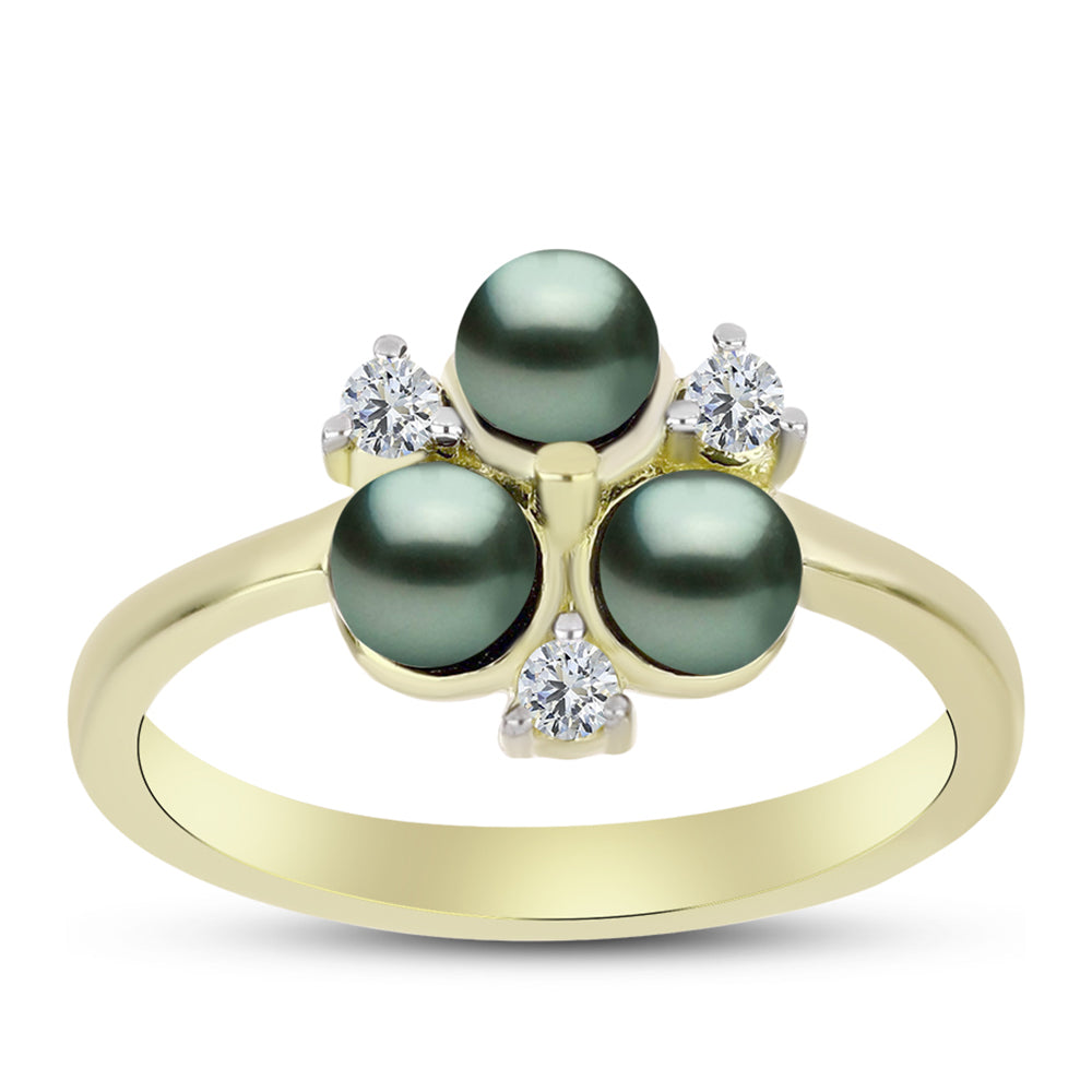 Inel din Argint 925 Placat cu Aur ( 2.43 grame ) cu Perlă De apă Dulce cu Efect "Verde Tahitian" și Topaz Alb 1.12 Carate 3 