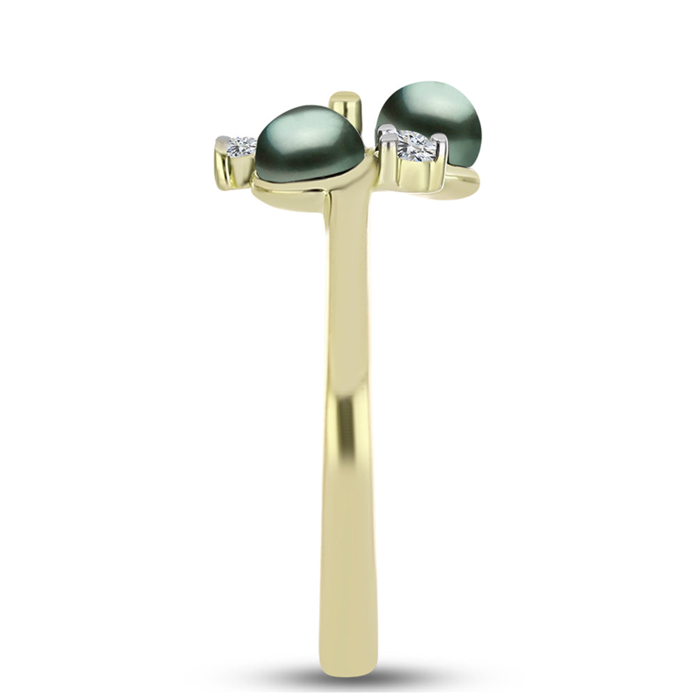 Inel din Argint 925 Placat cu Aur ( 2.43 grame ) cu Perlă De apă Dulce cu Efect "Verde Tahitian" și Topaz Alb 1.12 Carate 4 