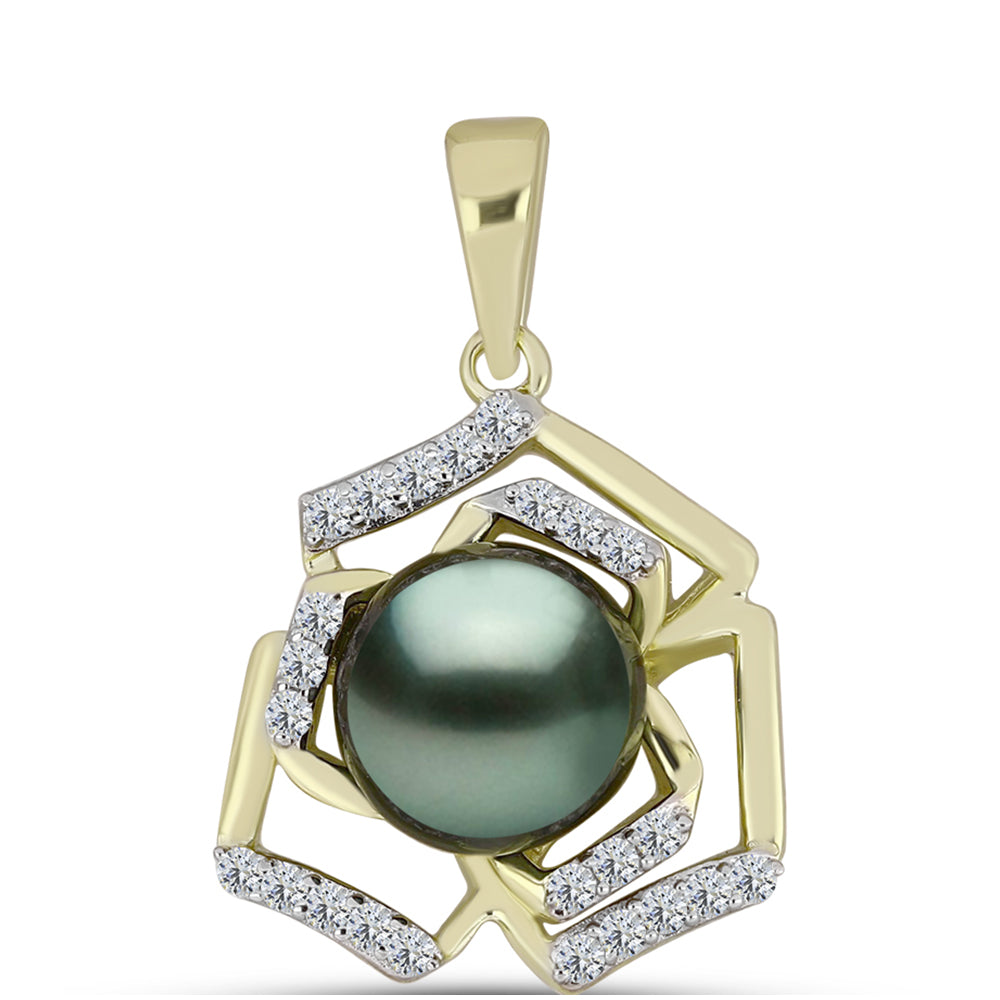 Pandantiv din Argint 925 Placat cu Aur ( 2.3 grame ) cu Perlă De apă Dulce cu Efect "Verde Tahitian" și Topaz Alb 2.39 Carate 1 