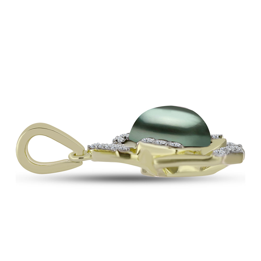 Pandantiv din Argint 925 Placat cu Aur ( 2.3 grame ) cu Perlă De apă Dulce cu Efect "Verde Tahitian" și Topaz Alb 2.39 Carate