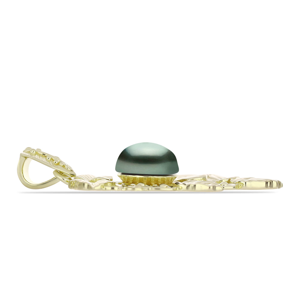 Pandantiv din Argint 925 Placat cu Aur ( 4.33 grame ) cu Perlă De apă Dulce cu Efect "Verde Tahitian" 2.18 Carate 2 