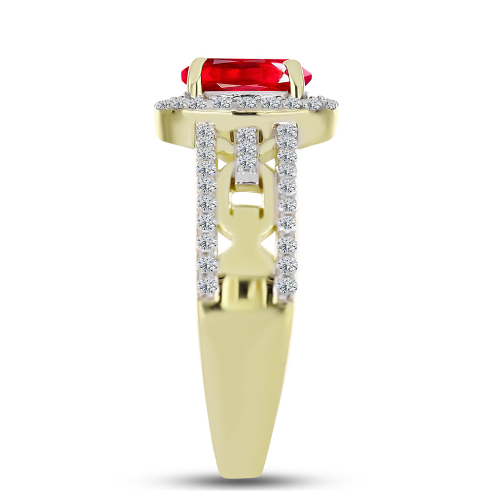 Inel din Argint 925 Placat cu Aur ( 4.34 grame ) cu Agat Roșu și Topaz Alb 1.55 Carate 4 