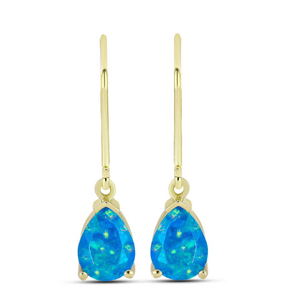 Cercei din Argint 925 Placat cu Aur ( 1.68 grame ) cu Opal Albastru Etiopian Paraiba 1.3 Carate 1 
