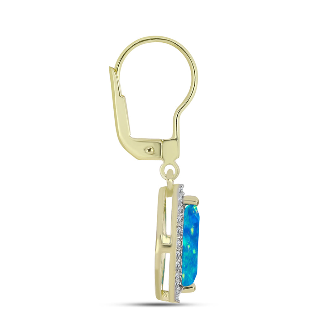 Cercei din Argint 925 Placat cu Aur ( 2.3 grame ) cu Opal Albastru Etiopian Paraiba și Topaz Alb 1.53 Carate 2 