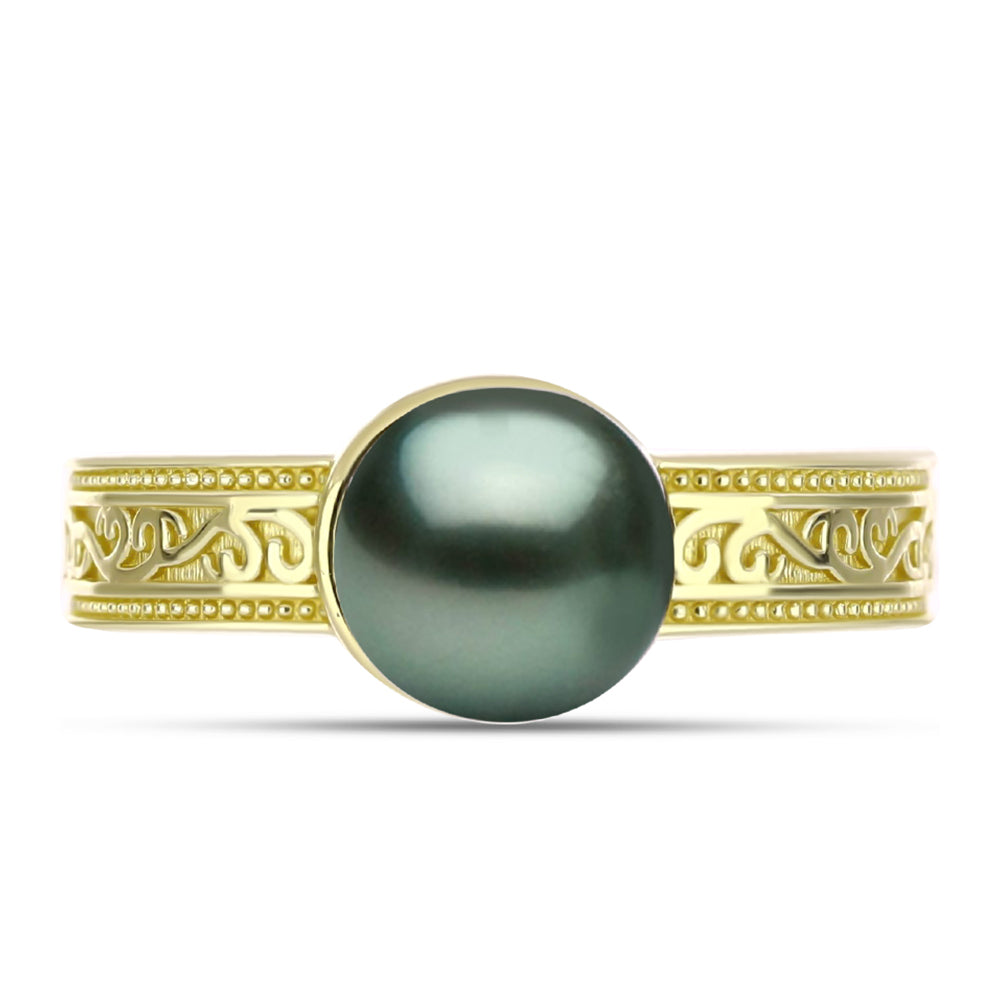 Inel din Argint 925 Placat cu Aur ( 3.51 grame ) cu Perlă De apă Dulce cu Efect "Verde Tahitian" 2.13 Carate 1 