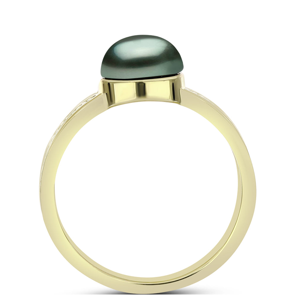 Inel din Argint 925 Placat cu Aur ( 3.51 grame ) cu Perlă De apă Dulce cu Efect "Verde Tahitian" 2.13 Carate