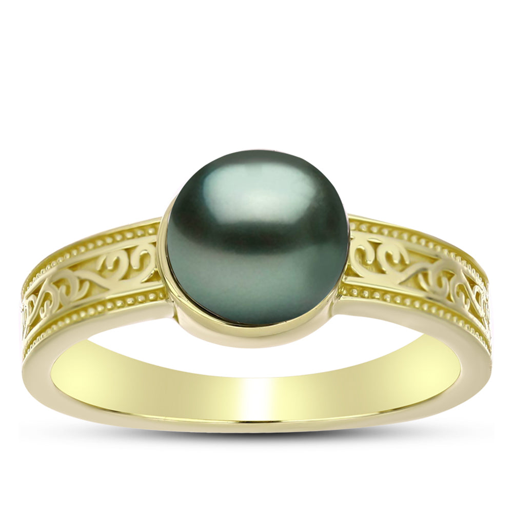 Inel din Argint 925 Placat cu Aur ( 3.51 grame ) cu Perlă De apă Dulce cu Efect "Verde Tahitian" 2.13 Carate