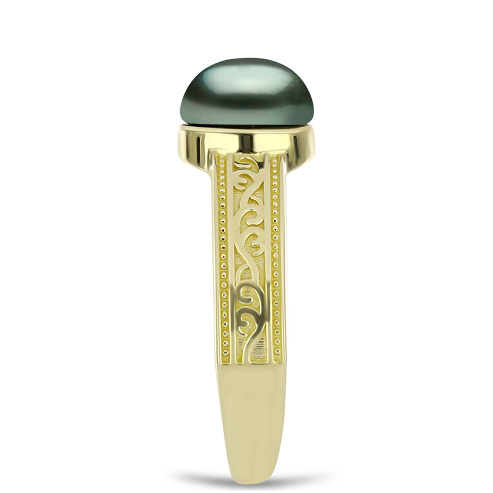 Inel din Argint 925 Placat cu Aur ( 3.51 grame ) cu Perlă De apă Dulce cu Efect "Verde Tahitian" 2.13 Carate 4 