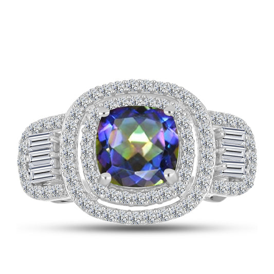 Inel din Argint 925 ( 4.06 grame ) cu Topaz Mistic și Zircon Alb 3.18 Carate