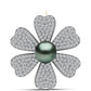 Broşă din Argint 925 Placat cu Aur ( 5.85 grame ) cu Perlă De apă Dulce cu Efect "Verde Tahitian" și Topaz Alb 4.02 Carate