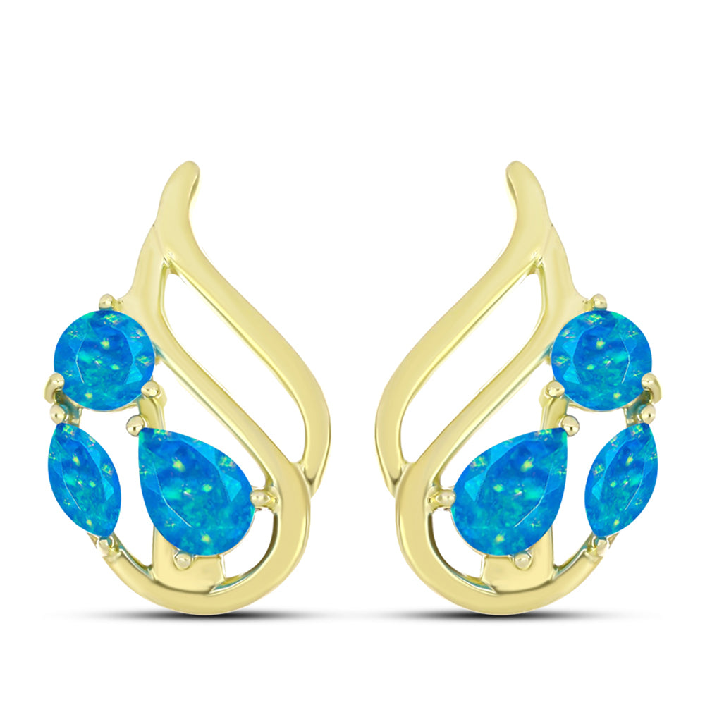 Cercei din Argint 925 Placat cu Aur ( 3.68 grame ) cu Opal Albastru Etiopian Paraiba 0.97 Carate 1 