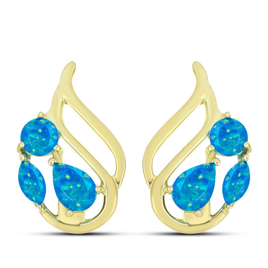 Cercei din Argint 925 Placat cu Aur ( 3.68 grame ) cu Opal Albastru Etiopian Paraiba 0.97 Carate