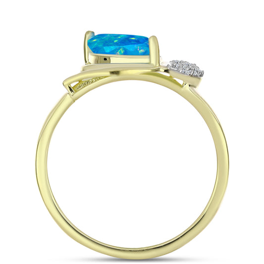 Inel din Argint 925 Placat cu Aur ( 2.54 grame ) cu Opal Albastru Etiopian Paraiba și Topaz Alb 0.75 Carate