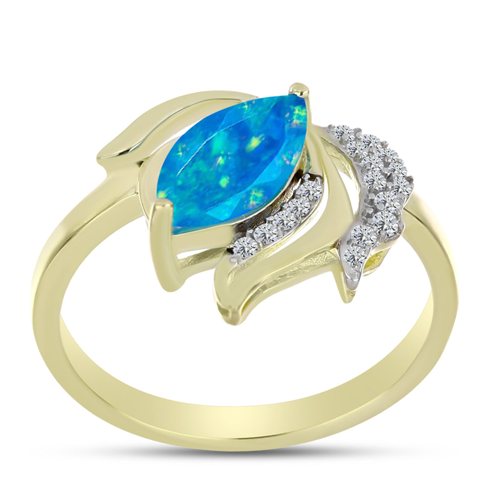 Inel din Argint 925 Placat cu Aur ( 2.54 grame ) cu Opal Albastru Etiopian Paraiba și Topaz Alb 0.75 Carate 3 
