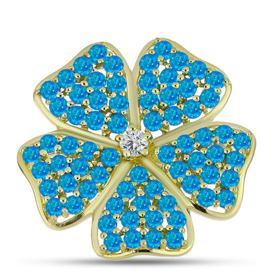 Inel din Argint 925 Placat cu Aur ( 6.57 grame ) cu Opal Albastru Etiopian Paraiba și Topaz Alb 1.63 Carate
