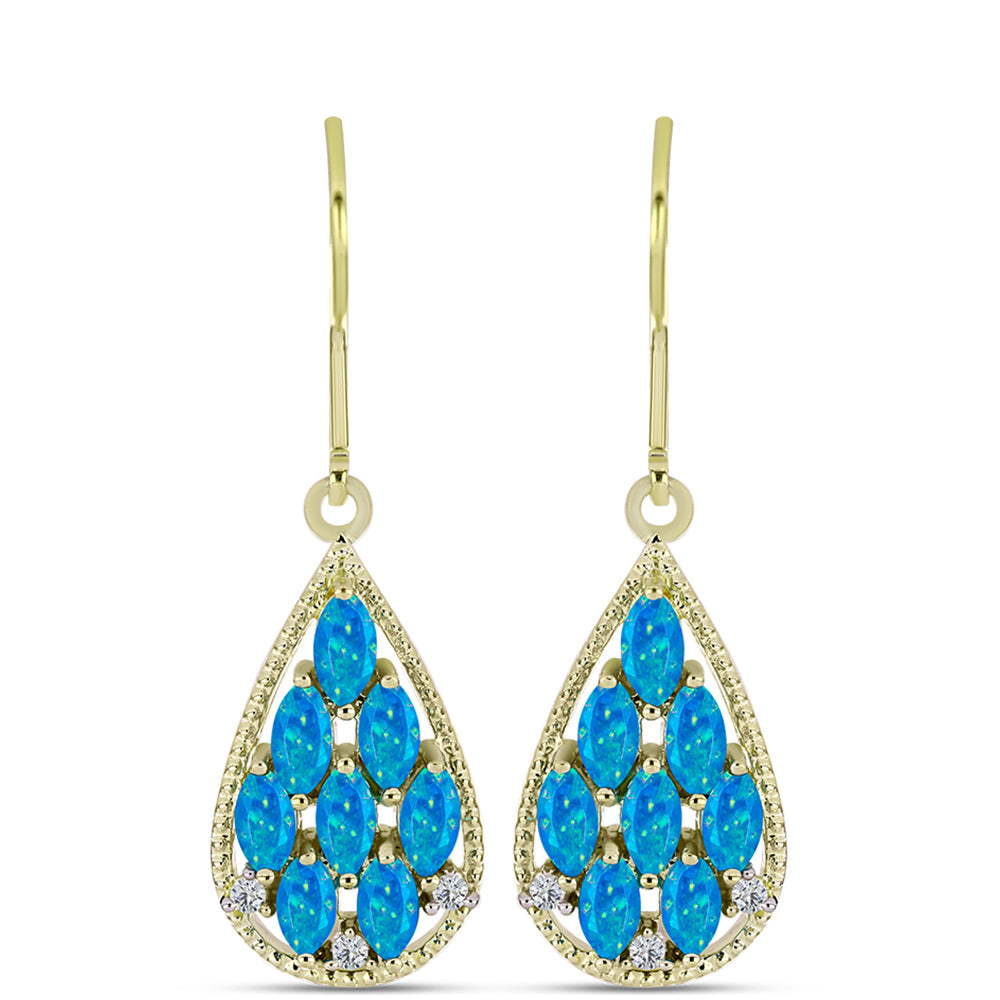 Cercei din Argint 925 Placat cu Aur ( 3.61 grame ) cu Opal Albastru Etiopian Paraiba și Topaz Alb 1.58 Carate