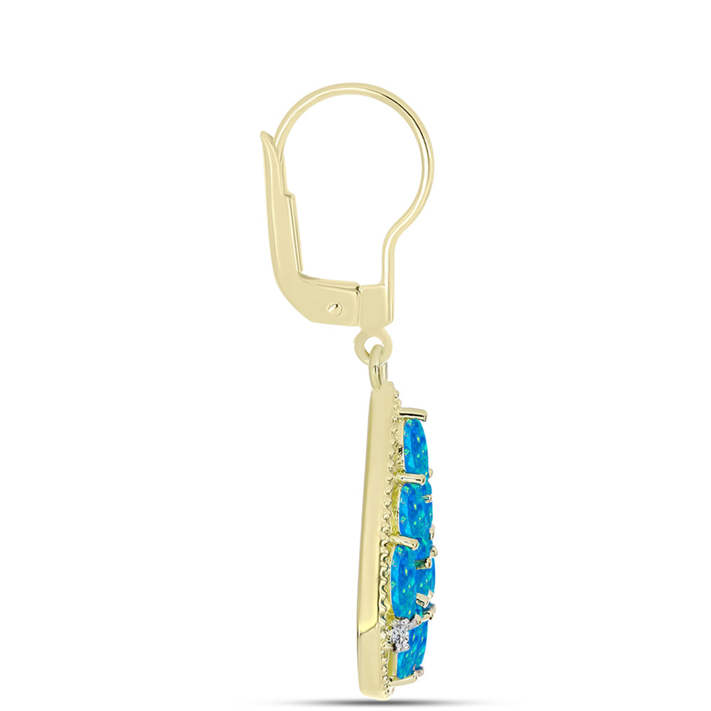 Cercei din Argint 925 Placat cu Aur ( 3.61 grame ) cu Opal Albastru Etiopian Paraiba și Topaz Alb 1.58 Carate 2 