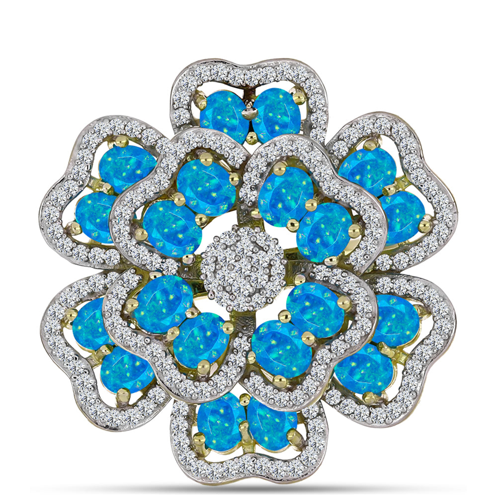 Inel din Argint 925 Placat cu Aur ( 7.63 grame ) cu Opal Albastru Etiopian Paraiba și Topaz Alb 3.24 Carate